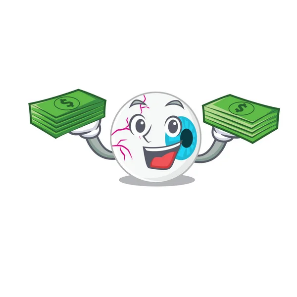 Um rico personagem de desenho animado de globo ocular com muito dinheiro — Vetor de Stock