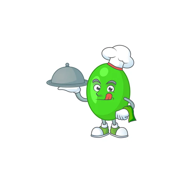 Un tetrad chef diseño de la mascota de dibujos animados con sombrero y bandeja — Vector de stock
