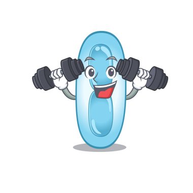 Klebsiella pneumoniae mascot design feels happy lift up barbells during exercise clipart