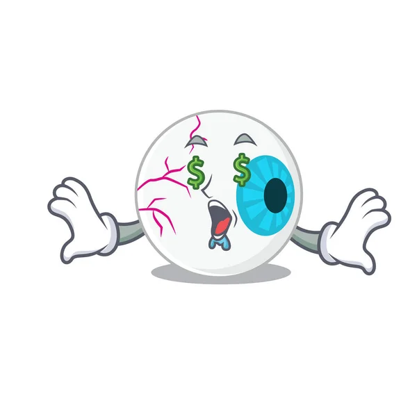 Rico personaje de dibujos animados concepto de globo ocular con dinero ojos — Vector de stock