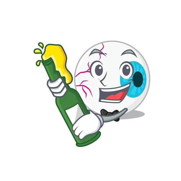 Concepto de diseño de caricatura de globos oculares aplausos con botella de cerveza — Vector de stock