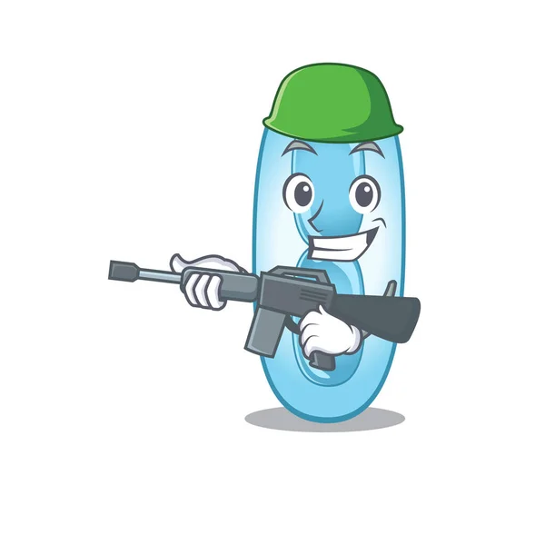 Карикатурное изображение армейской клебсиеллы пневмонии с пулеметом — стоковый вектор