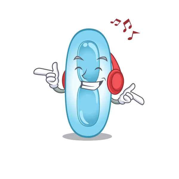 Klebsiella pneumoniae Cartoon design concept luisteren muziek op hoofdtelefoon — Stockvector
