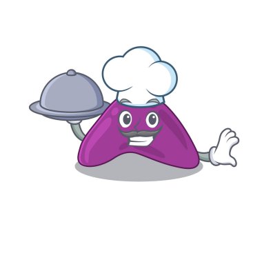 Adrenalin aşçısının maskot tasarımı tepside yemek servisi