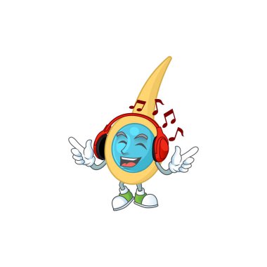 Clostridium tetani 'nin çizgi film tasarımı kulaklıkla müzik dinliyor.