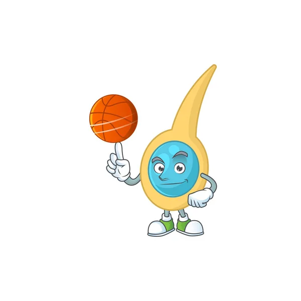 Una mascota deportiva clostridium tetani estilo de diseño jugando baloncesto en la liga — Vector de stock