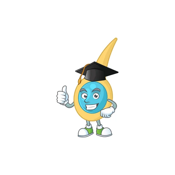 Cara feliz Mascote conceito de design de clostridium tetani usando um chapéu de graduação —  Vetores de Stock