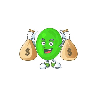 Para çantalı mütevazı zengin bir Cococci karikatür karakteri tasarımı. Vektör illüstrasyonu