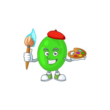 Coci çizgi film karakteri resimlerinde fırça kullanan yaratıcı bir sanatçı. Vektör illüstrasyonu