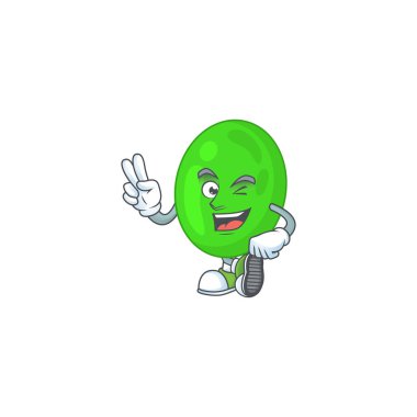 Gülümseyen Coci çizgi film maskotu tarzı, iki parmaklı. Vektör illüstrasyonu