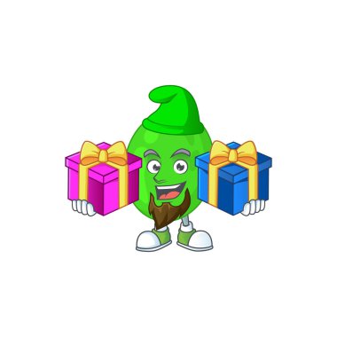 Noel hediyeli neşeli bir Coci maskot tasarımı. Vektör illüstrasyonu