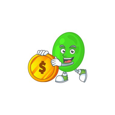 Coci zengin karakterin büyük altın paralı bir karikatür resmi. Vektör illüstrasyonu