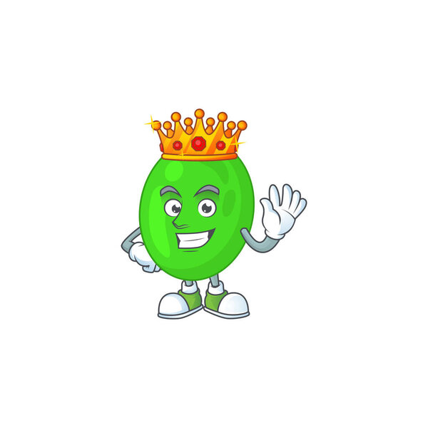 A charming King of cocci cartoon character design with gold crown. Vector illustration