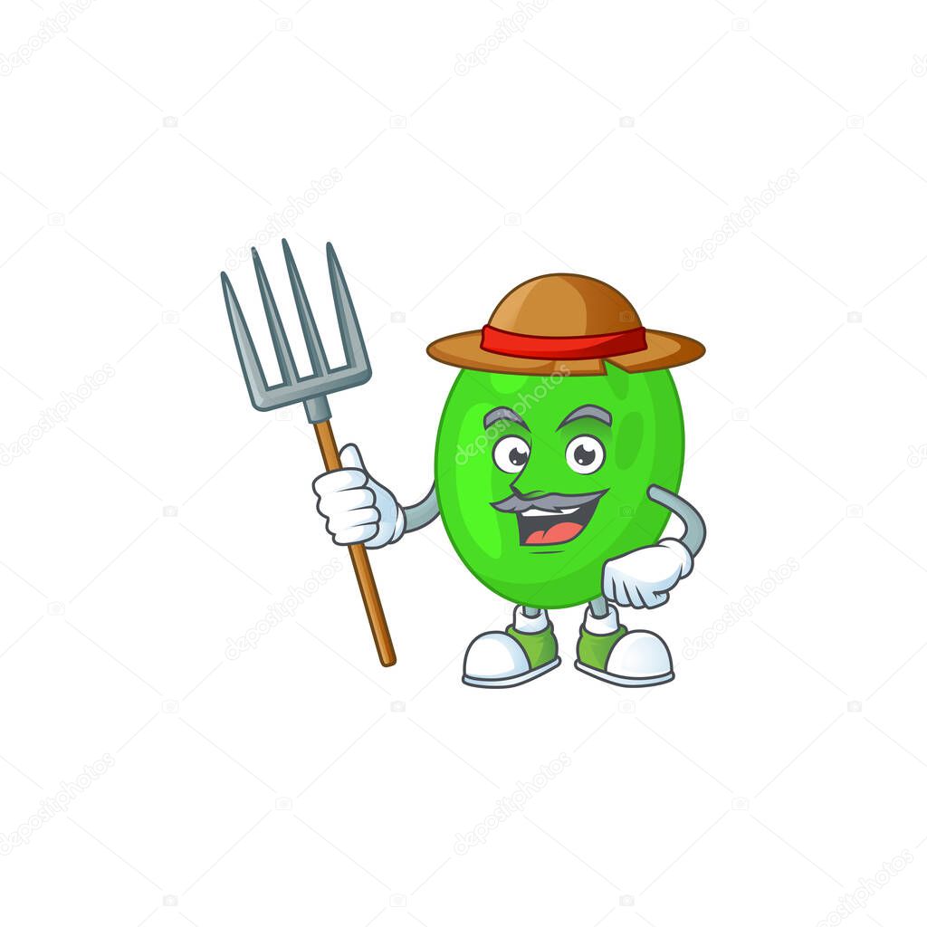 Caricature picture of Farmer cocci with hat and pitchfork. Vector illustration