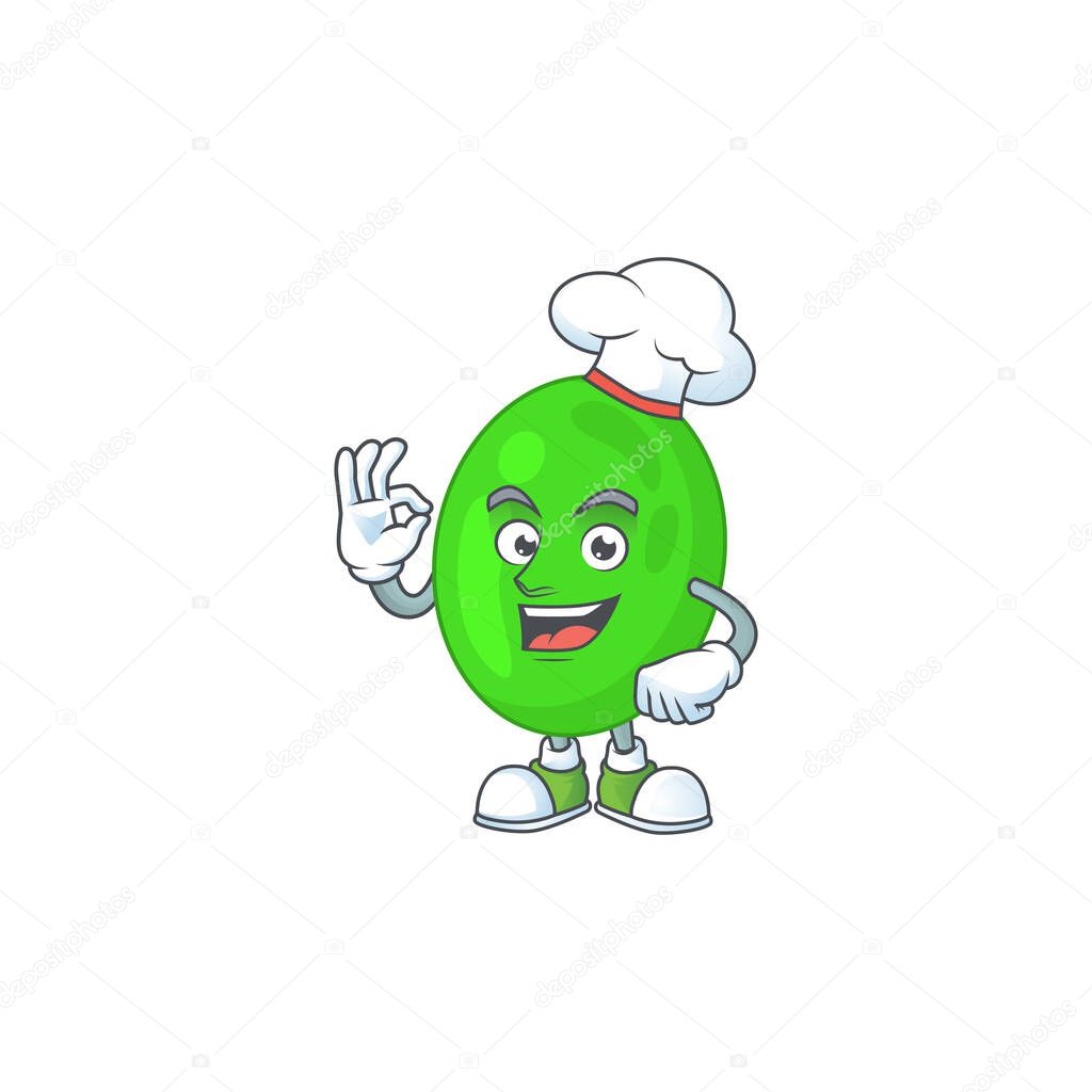 Cocci chef cartoon drawing concept proudly wearing white hat. Vector illustration