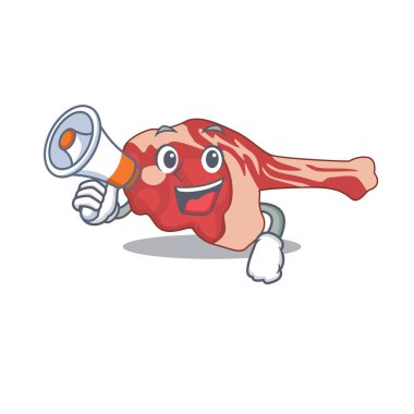 Kuzu bacağının maskot tasarımı megafonda yeni ürünler duyuruyor.