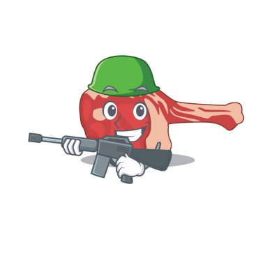 Kuzu bacağının elinde makineli tüfek olan bir karikatür resmi.