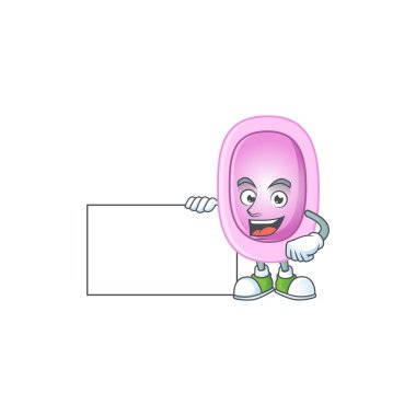 Pertusis karikatürü beyaz bir tahta tutarak başparmak çiziyor. Vektör illüstrasyonu