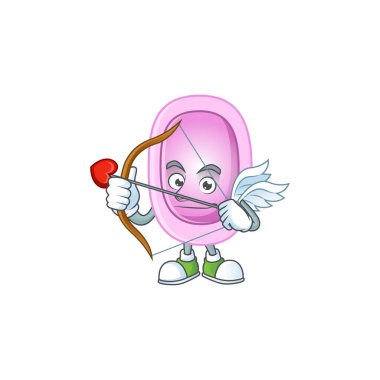 Maskot tasarım konsepti pertusis sevimli aşk tanrısı ok ve kanatlı. Vektör illüstrasyonu