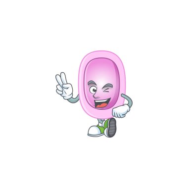 Gülümseyen pertusis çizgi film maskotu tarzı, iki parmaklı. Vektör illüstrasyonu