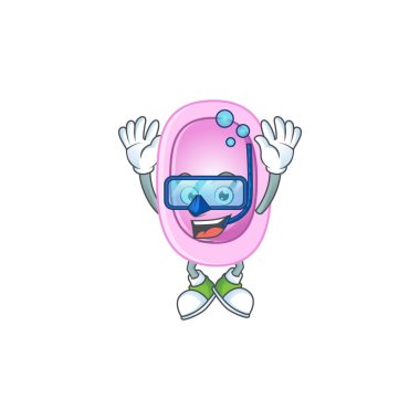 Yüzmeye hazır havalı dalış gözlüğü takan pertusis çizgi film konsepti. Vektör illüstrasyonu