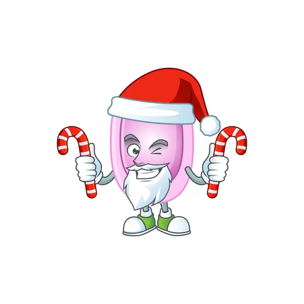 Zeichentrickfigur Von Keuchhusten Als Weihnachtsmann Mit Bonbons Vektorillustration — Stockvektor