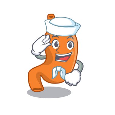 Gülen denizci çizgi film karakteri. Beyaz şapka ve kravat takıyor.