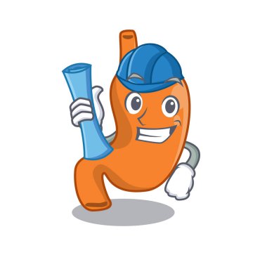 Mide Mimarisinin mavi izli karikatür resmi.