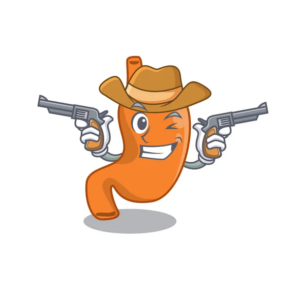 Tecknad karaktär cowboy av magen med vapen — Stock vektor