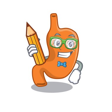 Evde akıllı bir öğrenci mide çizgi film karakteri çalışması.