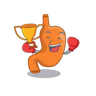 Mide karikatür tasarımı konseptinde zarif bir boks şampiyonu.