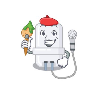 Sanatsal elektrikli su ısıtıcısı ressamı fırça kullanarak maskot tasarımı boyası