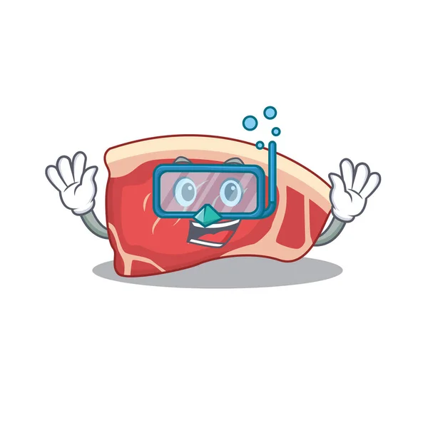 Sirloin mascot design swims with diving glasses — Stock Vector