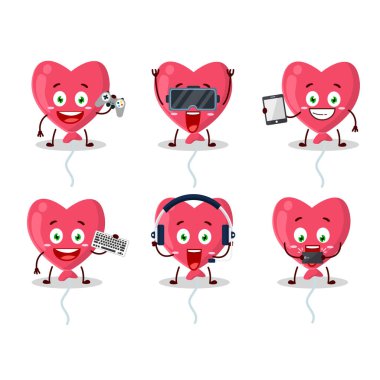 Kırmızı aşk balonu çizgi film karakteri çeşitli şirin ifadelerle oyunlar oynuyor.