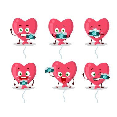 Kırmızı aşk balonu çizgi film karakteri ile fotoğrafçılık mesleği simgesi