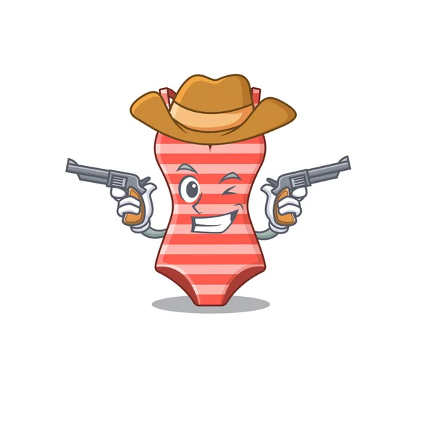 Zeichentrickfigur Cowboy im Badeanzug mit Pistolen — Stockvektor