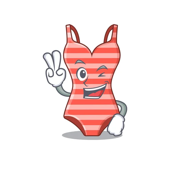 Happy swimsuit desenho animado conceito mostrar dois dedos —  Vetores de Stock