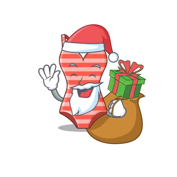 Desenhos animados de maiô Santa tendo presente de Natal —  Vetores de Stock