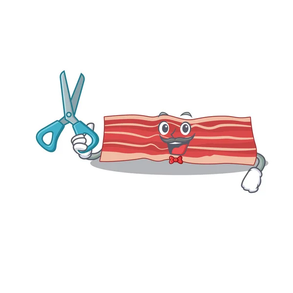 Bacon dessin animé personnage design comme coiffeur talentueux — Image vectorielle