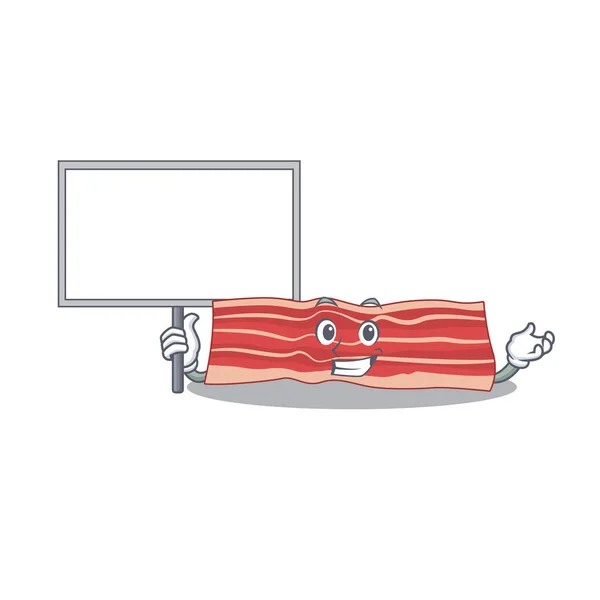 Cartoon afbeelding van bacon mascotte design stijl draagt een plank — Stockvector