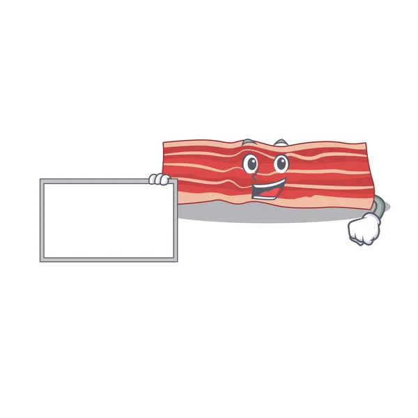 Caractère dessin animé du bacon tenant une planche — Image vectorielle
