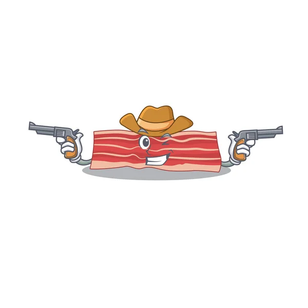 Tecknad karaktär cowboy av bacon med vapen — Stock vektor
