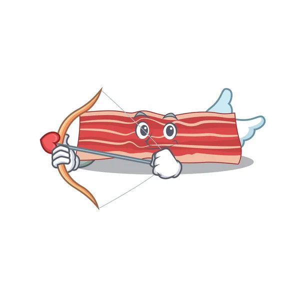 Bacon en doux dessin animé romantique Cupidon avec flèche — Image vectorielle