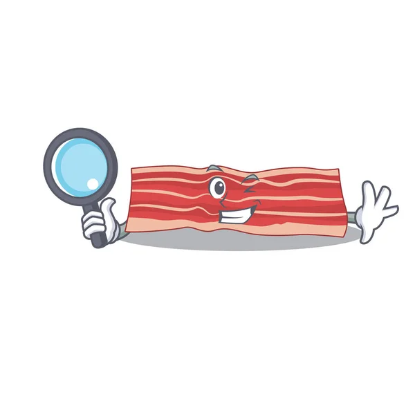 Desenho animado imagem de bacon detetive usando ferramentas — Vetor de Stock