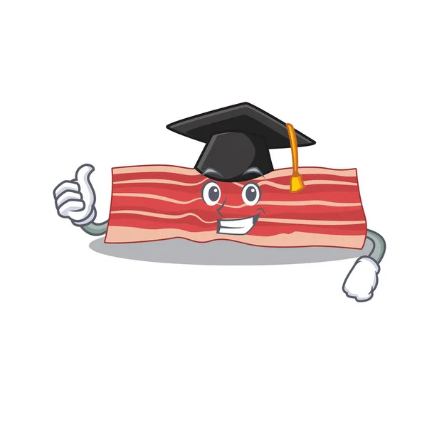 Happy proud of bacon caricature design with hat for graduation ceremony — Stock Vector