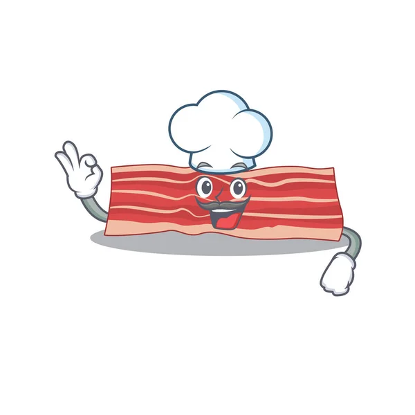 Talentoso bacon chef desenho animado usando chapéu chef — Vetor de Stock