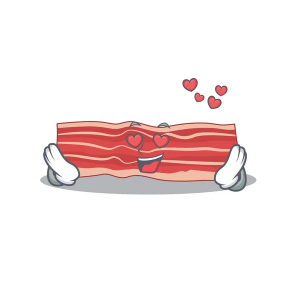 Personagem de desenho animado bacon romântico tem uma queda nos olhos de amor — Vetor de Stock