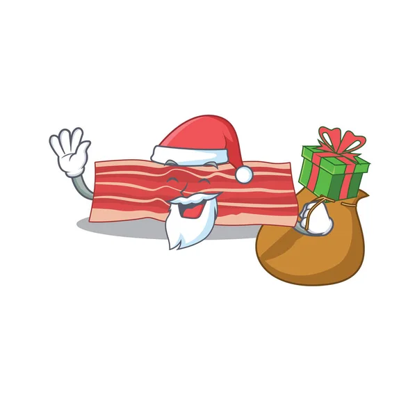 Diseño de dibujos animados de tocino Santa tener regalo de Navidad — Vector de stock