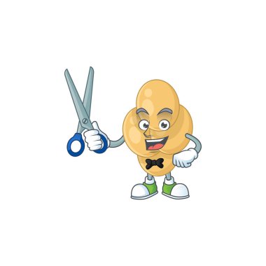 Makasla çalışan Bordetella pertusis Barber çizgi film karakteri. Vektör illüstrasyonu