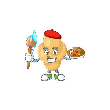 Bordetella pertusis çizgi film karakteri ressamı fırça kullanıyor. Vektör illüstrasyonu